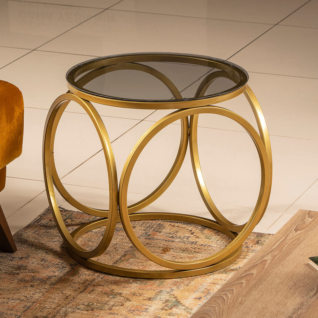 Blue Elephant Montauk Glass Top Stainless Steel Frame Side Table Gold 40cm W X 40cm D