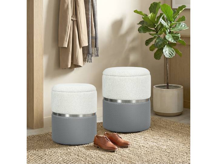 Homcom Lot de 2 poufs de rangement rembourrés en chenille et PU pour couloir et chambre