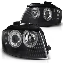 Scheinwerfer Angel Eyes passend für Audi A3 8P 8PA Bj. 04-08 Schwarz