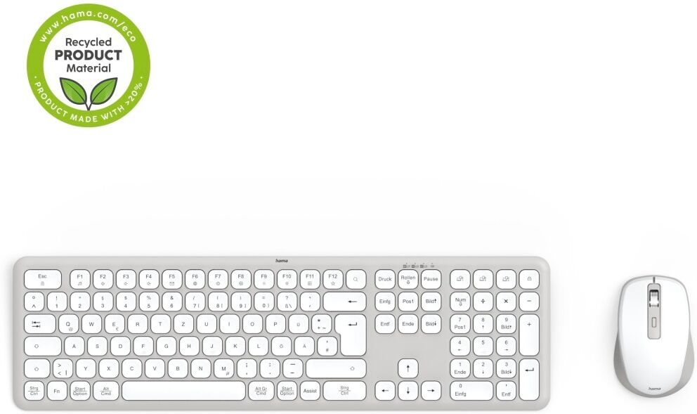 Hama Tastatur- und Maus-Set "Tastatur und Maus kabellos (Multi Device 2,4GHz, 2x Bluetooth, QWERTZ)", weiß, Eingabegeräte-Sets, Tastatur- und Maus-Set