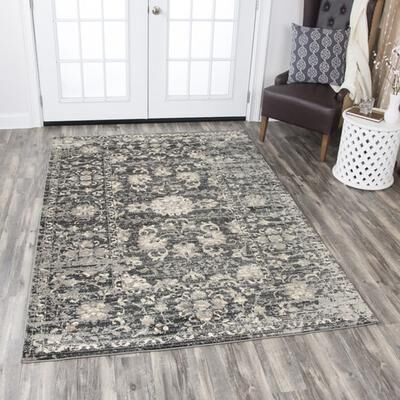 Alora Decor Swagger Collection Gray Floral Distress Rug