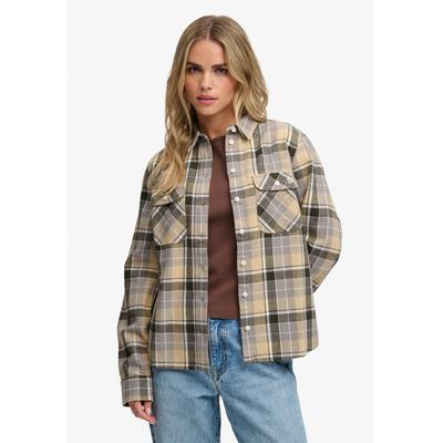 Karobluse SUPERDRY "LUMBERJACK CHECK FLANNEL SHIRT", Damen, Gr. XS, beige (eden check braun), Web, Obermaterial: 100% Baumwolle, kariert, relaxed fit normal, Blusen Karobluse, Baumwolle, relaxed fit, aus weichem Flanell