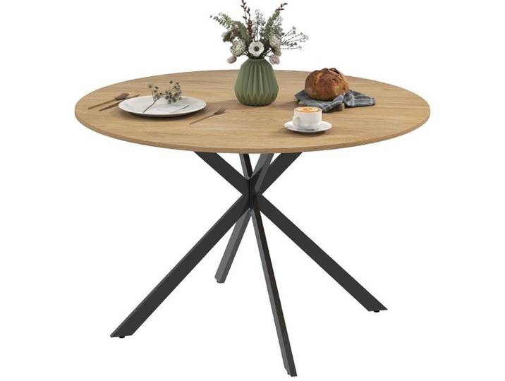 Table ronde 120 cm style industriel pieds acier chêne pour 4 personnes cuisine bureau moderne