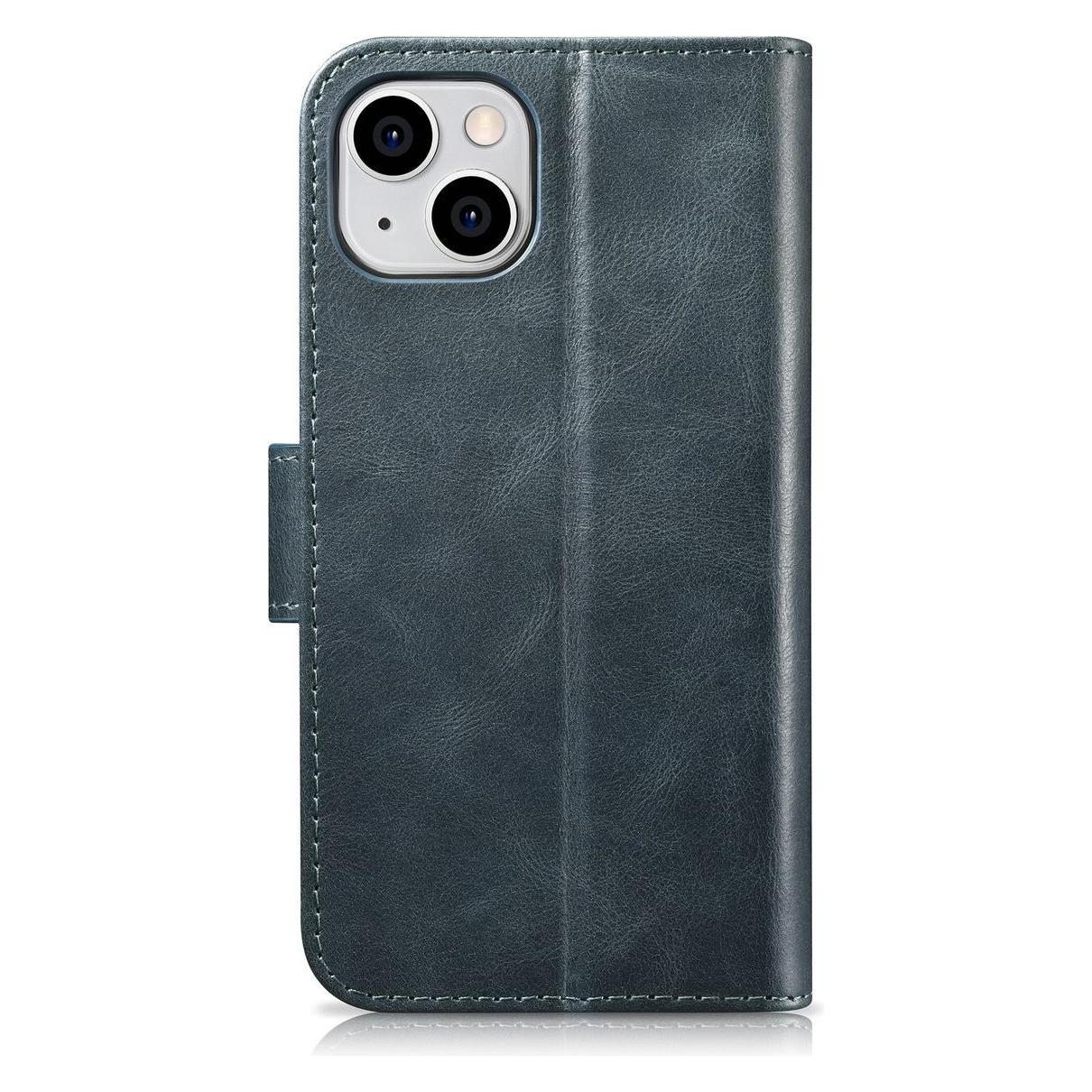 iCarer oil Wax Wallet Case 2 in1 Cover iPhone 14 Plus Anti-RFID Leder Flip Case Blau (WMI14220723-BU (Apple iPhone 14 Plus) (WMI14220723-BU)