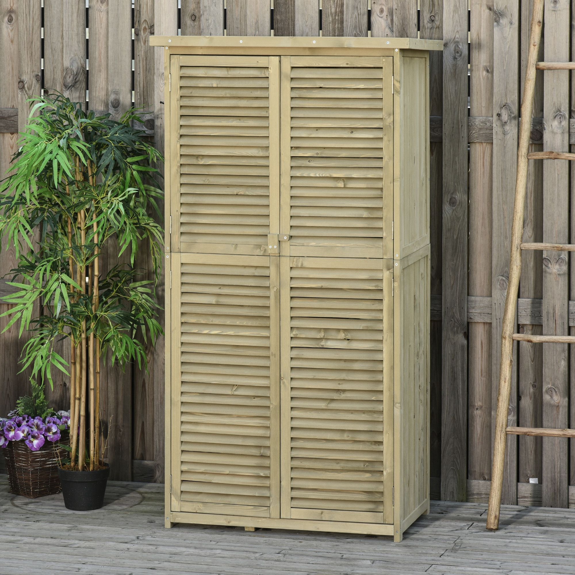 Outsunny Casetta da Giardino con Tetto Impermeabile, Armadio da Esterno Porta con 4 Scompartimenti in Legno, 87x46.5x160cm, Grigio   Aosom Italy