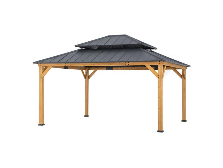 Modante Pavillon, Holz, Zeder, 390x320x450 cm, wetterfest, wetterbeständig, UV-beständig, regenabweisend, Sonnenschutz, Pavillons