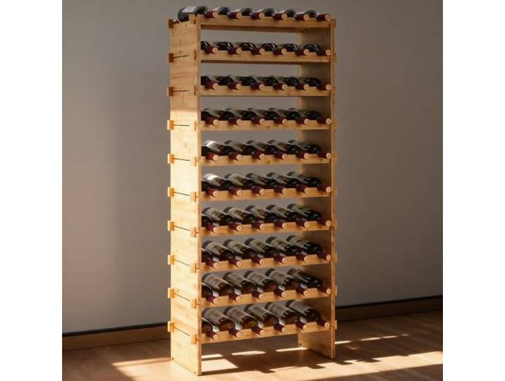 GarveeLife Bambus-Weinregal für 60 Flaschen – 10-stufig, 66 x 30 x 117 cm Bambus-Weinregal für 60 Flaschen mit 10 Ebenen, stapelbar und freistehend für Küche, Bar und Schrank