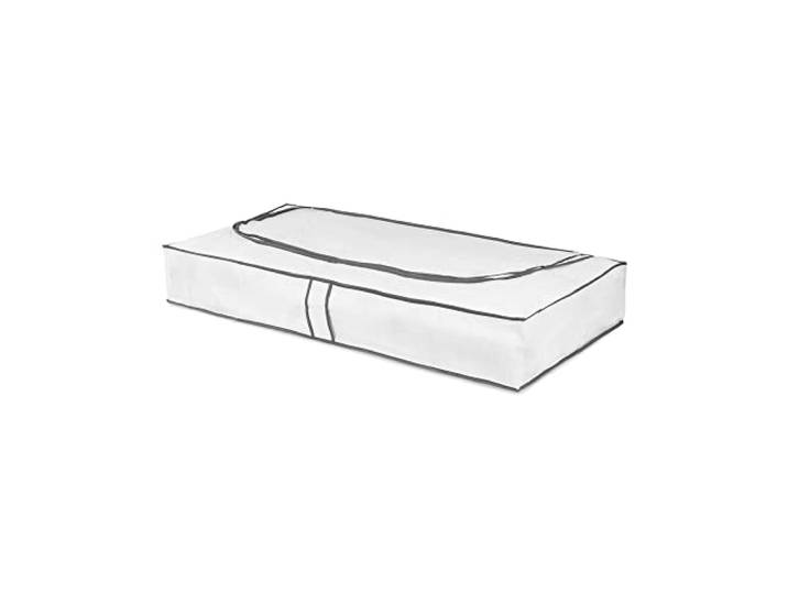 Compactor - Flache Aufbewahrungstasche für unter das Bett - Weiß mit grauem Rand - Ideal für Kleidung, Bettwäsche oder Decken - Platzsparendes Format mit stabilem Reißverschluss