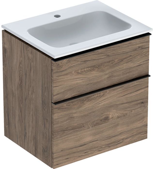 Geberit iCon Möbel-Waschtischset 502335JR1 60x63x48cm, weiß, nussbaum/Griff lava matt