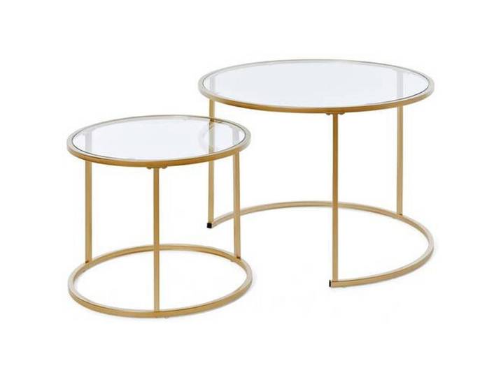 Livetastic Satztisch, Weiß, Gold, Metall, 2-teilig, rund, Flachrohr, 73.4x50x73.4 cm, einfacher Aufbau, Wohnzimmer, Wohnzimmertische, Satztische