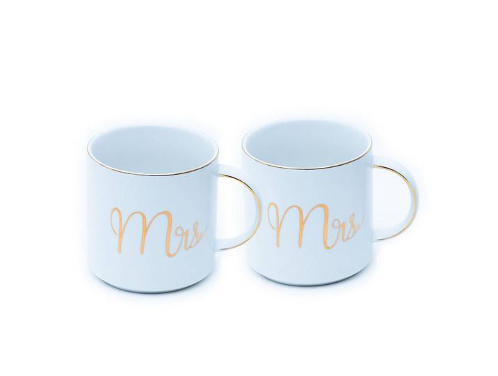 Intirilife Kaffeetasse mit Goldrand und Aufschrift Mrs & Mr 300 ml (2-tlg.), Weiß, Keramik, 2-teilig, 0.3 L, leicht zu reinigen, Geschirr, Tassen, Kaffeetassen