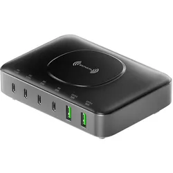 4smarts 7in1 (100 W, 6 Ports), USB Ladegerät, Grau, Schwarz