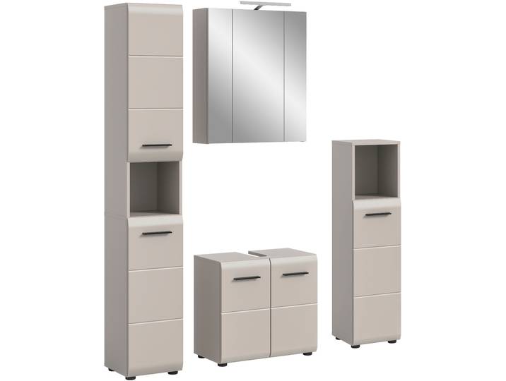 Badezimmer-Set WELLTIME, beige (kaschmir), B:150cm H:185cm T:30cm, Holzwerkstoff, MDF, Kastenmöbel-Sets, Badezimmer-Set, Bad-Kombination, Bad-Möbel, Badezimmer, Kombination, Kombi