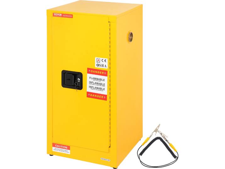 Armoire de stockage de sécurité VEVOR 16 gallons\, 460 x 460 x 900 mm Armoire de sécurité avec deux séparations réglables pour matières inflammables Design verrouillable\, avec 2 serrures & 1 câble de mise à la terre Jaune