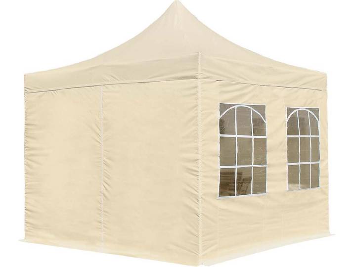 3x3 m Easy Up partytent Vouwpaviljoen met zijwanden (4 vensters)\, crème