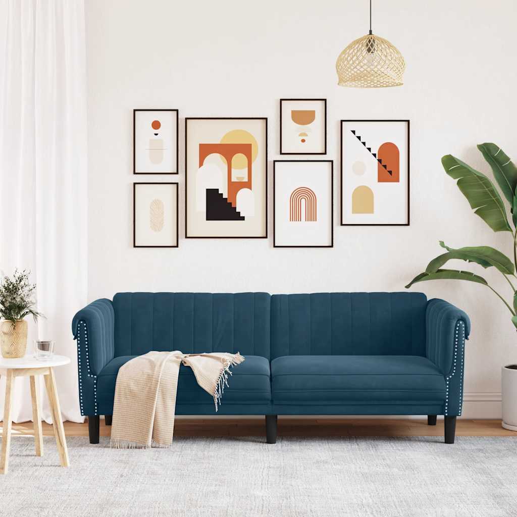 vidaXL Canapé à 3 places bleu velours