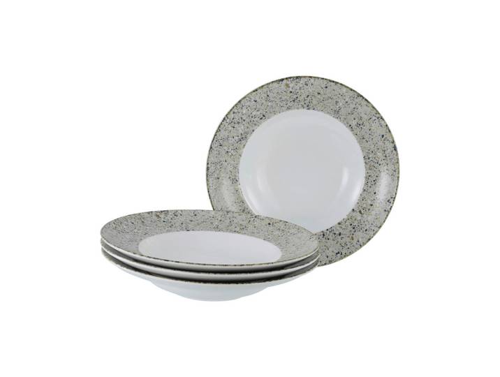 Creatable Pastatellerset Stone Collection Genua, Grau, Schwarz, Weiß, Keramik, 4-teilig, Steinoptik, rund, stapelbar, Geschirr, Teller, Teller-Sets