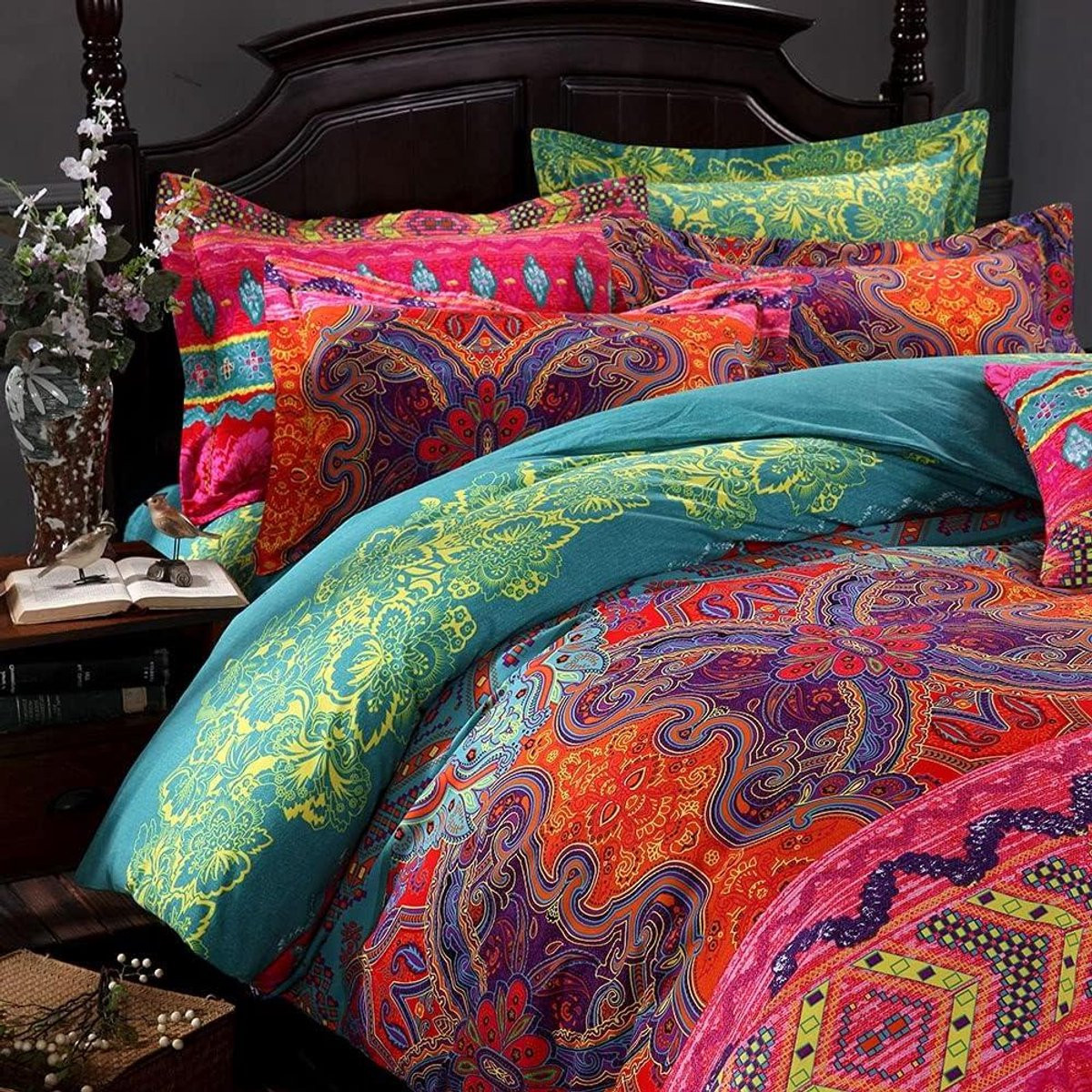 Bohemian Dekbedovertrek Set King California - Rood Teal