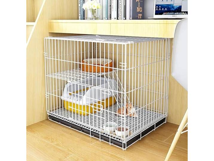 TXGJWRA Katzenhaus Katzenkäfig Katzenkäfig Haustierkäfig Hund Katze Welpentraining Faltbare Metallhütte mit Tablett, einfach zu bedienen für Katzen und Kleintiere, Weiß, 83 x 59 x 69 cm