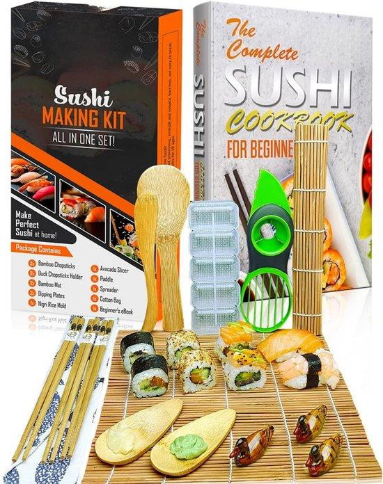 Sushi-maakset met bamboe sushi-rolplanken en accessoires, multicolor