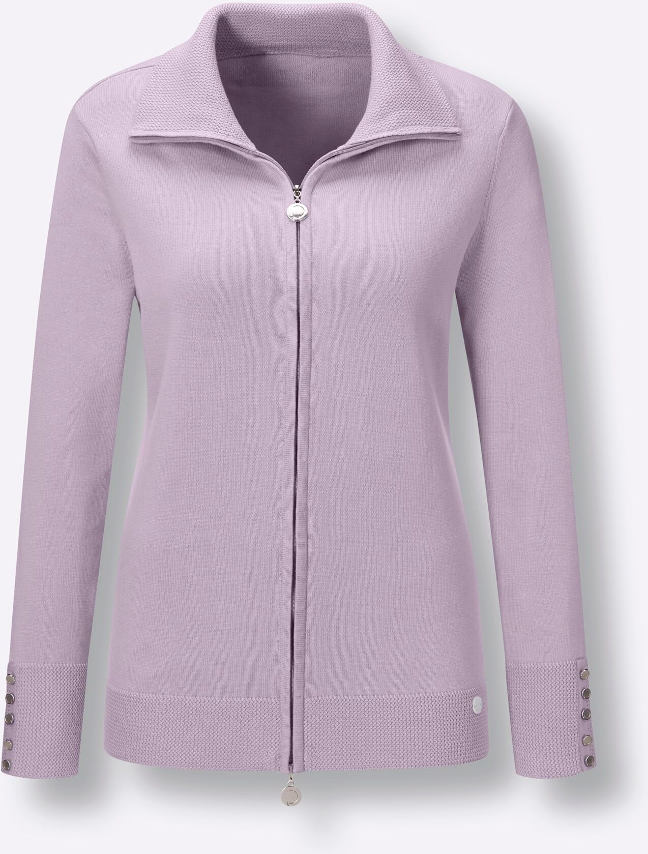 Strickjacke CREATION L PREMIUM, Damen, Gr. 42, lila (flieder), 100% Baumwolle, unifarben, Strickjacken Strickjacke flieder 42