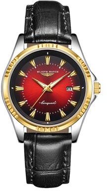 Uplifted Trends Waterproof Luminous Mens Quartz Watch With Stainless Steel & Leather Strap black Red