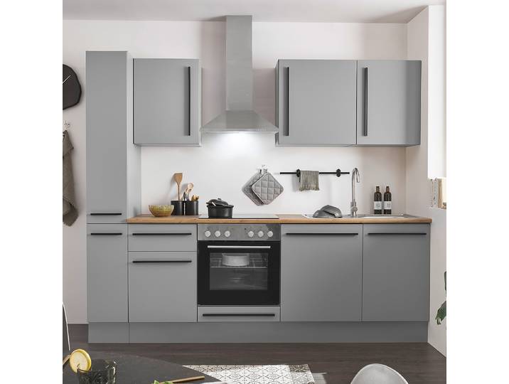 Küchenzeile 250cm Grau/Matt Grau Elektrogeräte Basic