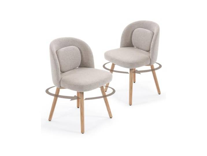 VILLESTON Esszimmerstühle 2er Set 360° Drehbar, Beige Chenille, Massivholzbeine, Ergonomische Rückenlehne