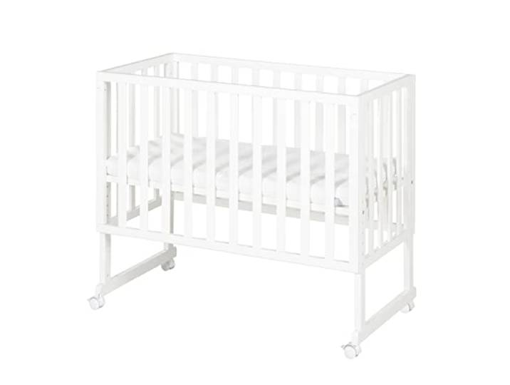roba Stuben- und Beistellbett Safe Asleep® 3 in 1-45 x 90 cm - Höhenverstellbar - Komplettes Anstellbett mit Matratze + Canvas Barriere - Bett Set für Babys - Holz weiß
