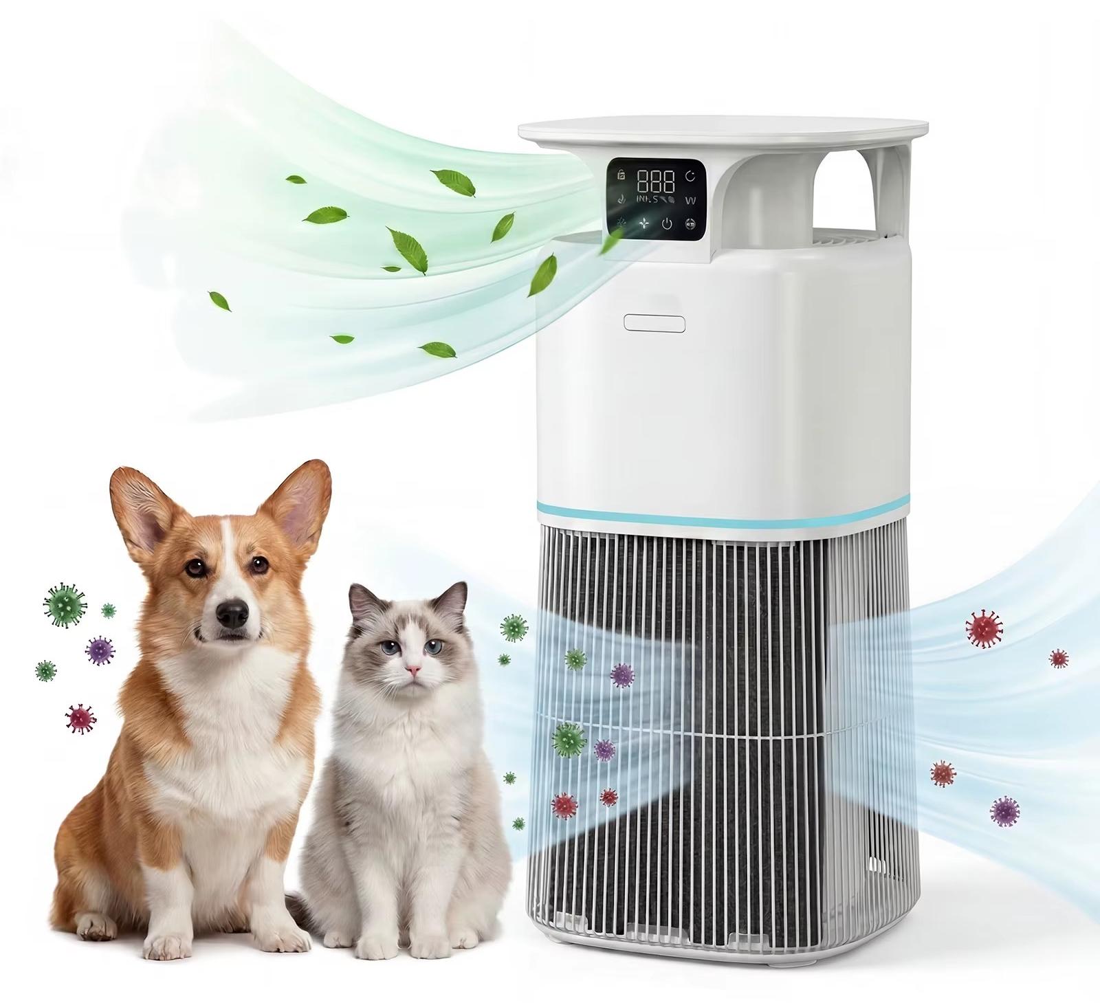 Luftreiniger für Haustiere - PJ13 - H13-HEPA-Filter - WLAN - 4-stufige Filterung - Kindersicherung - Gegen Tierhaare, Gerüche, Staub, Pollen und Rauch