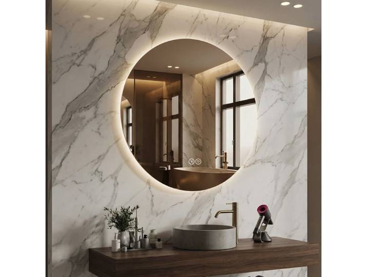 Miroir LED Rond 80 Cm Miroir Salle De Bain LED FloraGrace Pour Salle De Bain Anti-Buée Et Mémoire 80x80x3cm
