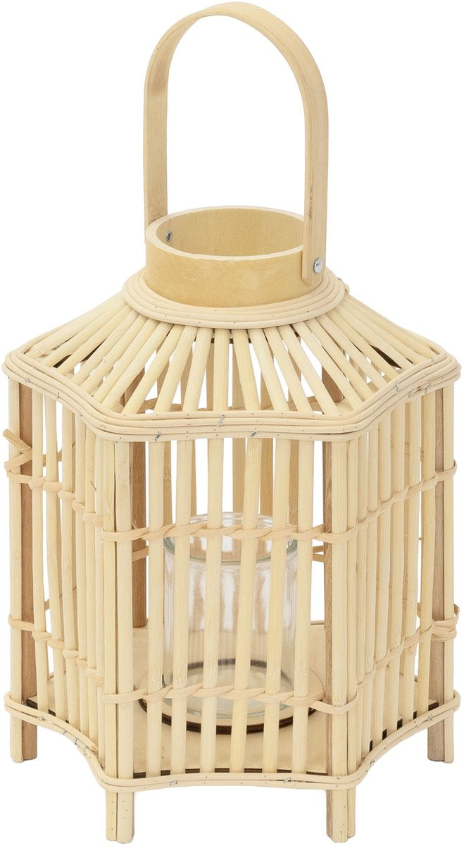ECD Germany Bamboe Lantaarn, Decoratieve Houten Windlicht met Glas en Handvat, Hoogte: 45 cm