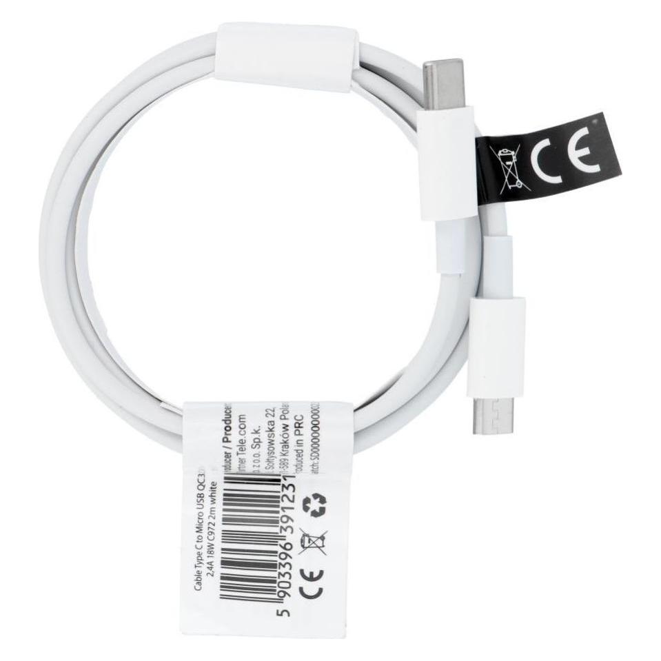 OEM Cable Cable USB C to Micro USB QC3.0 2,4A 18W C972 2 m white (2 m, 18 W) (60055270)