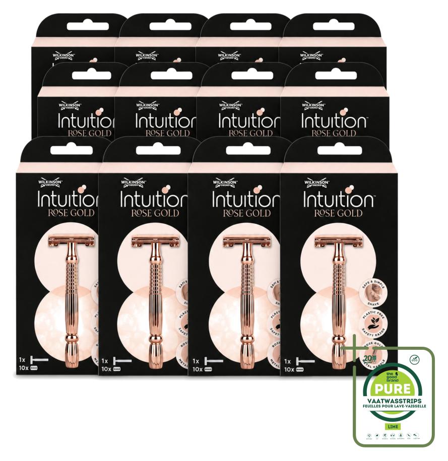12 x Wilkinson Sword Intuition Safety Razor Rose Gold mit 10 Ersatzklingen - Großpackung - 12 Stücke