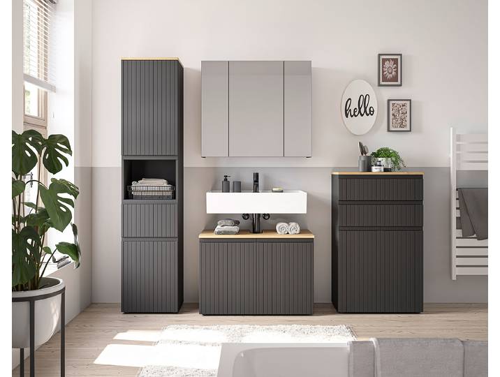 Spiegelschrank 80cm Schwarz/Schwarz