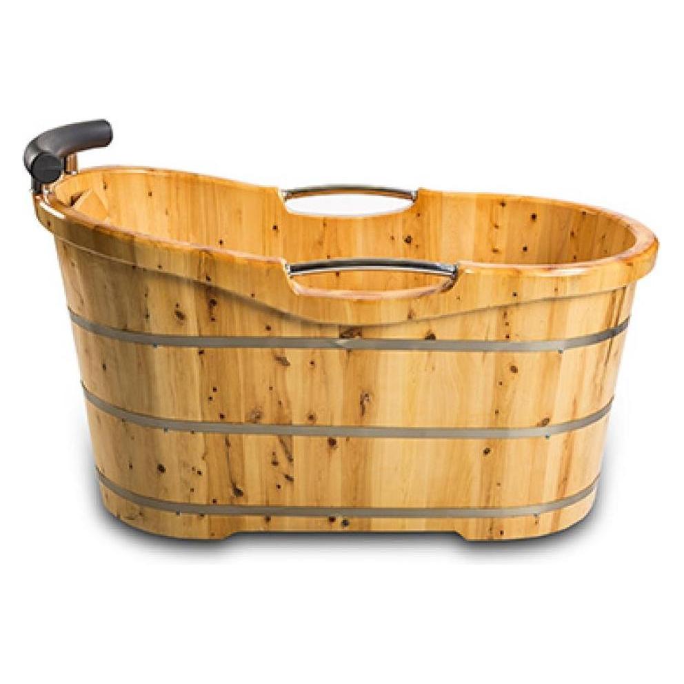 PureHaven freistehende Holzbadewanne 135x67 cm aus Zedernholz 120 L ergonomische Formgebung pflegele (120 l, 67 cm, 135 cm) (B0C8YW34XF)
