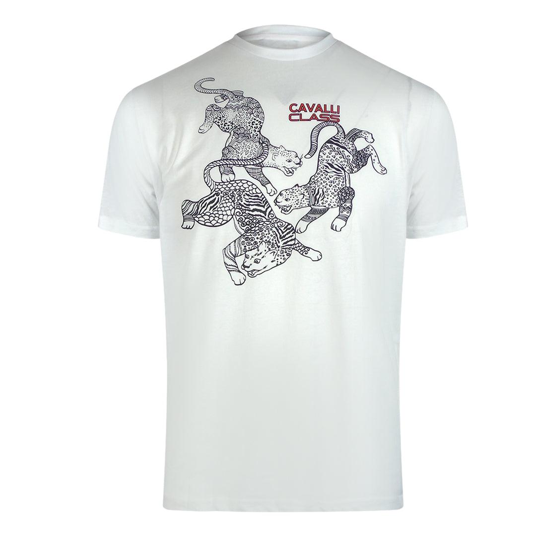 Cavalli Class Traditioneel Stijl Luipaard Grafisch Off White T-shirt