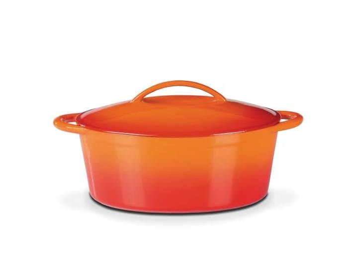 GSW Cocotte en fonte – cocotte de haute qualité avec couvercle\, idéale pour mijoter\, étuver et rôtir\, également pour induction et four – Orange / Rouge\, Fonte\, 7 litres