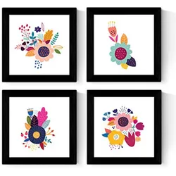 POSTER Set mit 4 bunter Blumen im skandinavischen Stil 30x30 cm Rahmenlos