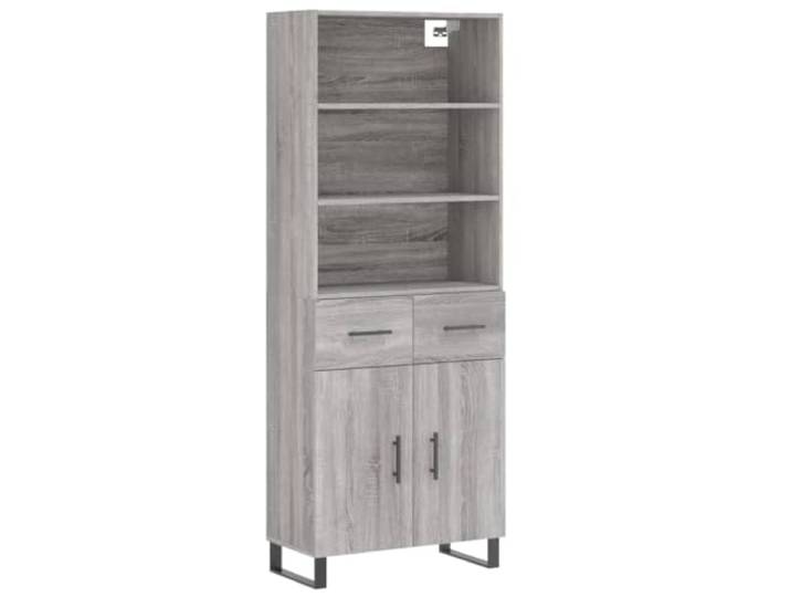 HGFDVCMR Highboard Grau Sonoma 69,5x34x180 cm Holzwerkstoff Elegantes Highboard in Grau Sonoma für Wohnzimmer und Flur. Bietet viel Stauraum mit stabilen Metallfüßen.