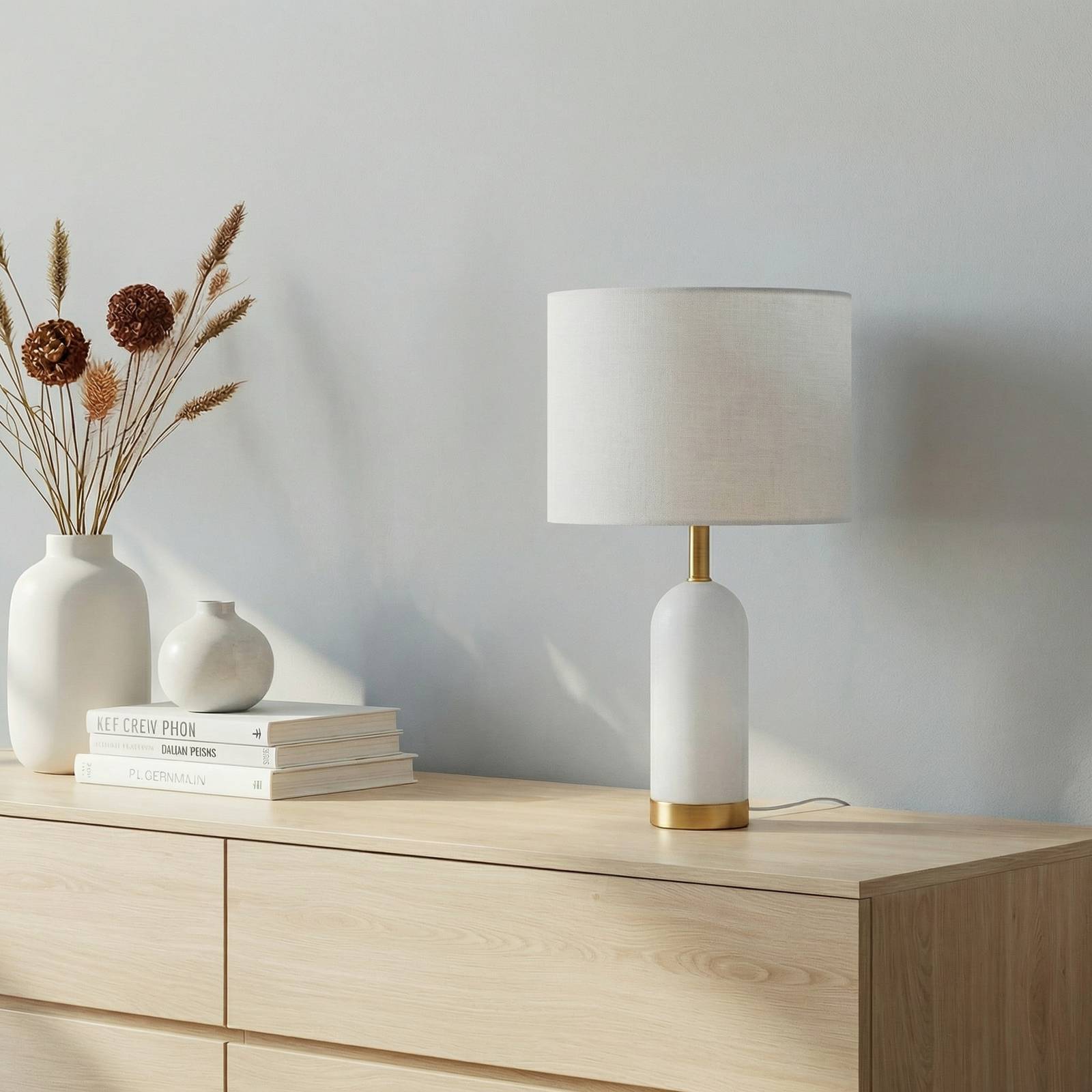 Table Lamp Alabaster Lindby, White / opal, Living / Dining Room, Textile / fabric / silk, Scandinavian, Table Lamp