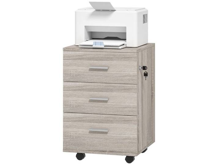 Commode de bureau à 3 tiroirs avec roulettes et serrure Gris 40x40x61 5 cm pour bureau et salon