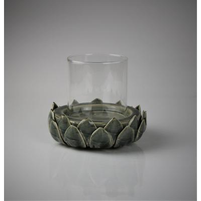 Windlicht AM DESIGN "aus Steingut", grau, B:13cm H:14cm, Glas, Steingut, Kerzenhalter, Windlicht, BxH: 13x14 cm