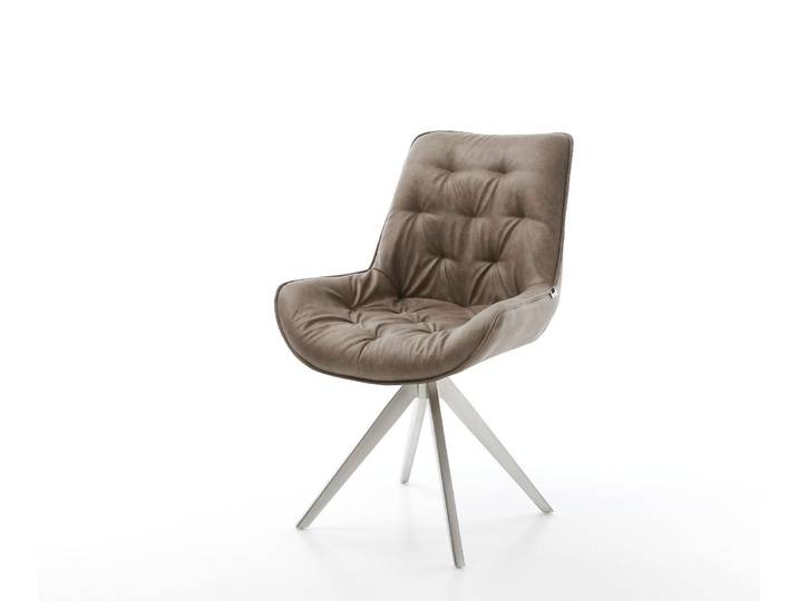 Esszimmerstuhl Taimi-Flex Mikrofaser Taupe Vintage Kreuzgestell kantig Edelstahl, Esszimmerstühle