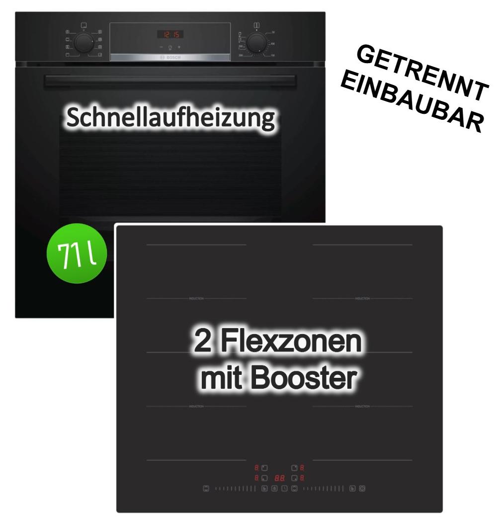 Herdset Bosch Einbaubackofen 3D-Heißluft EcoClean Schnellaufheizung+ PKM Induktionskochfeld Flexzonen