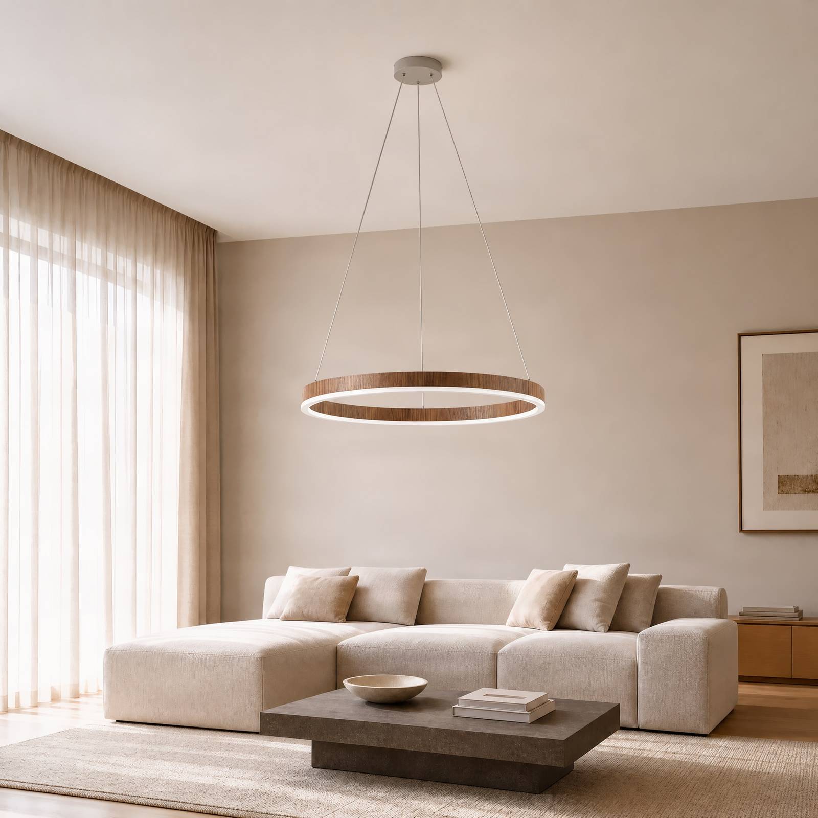 Hängelampe Thelma Lucande, dimmbar, Holz dunkel, für Wohn- / Esszimmer, Kunststoff, Modern, Pendelleuchte