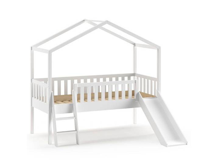 Hausbett Dallas mit Leiter und Rutsche Weiss