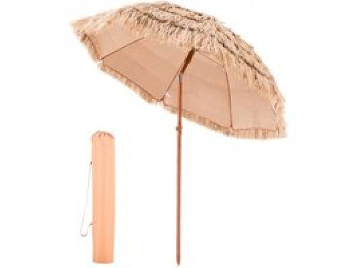 VEVOR Parasol Hawaïen, 2 m Parasol Exotique Inclinable avec Toit Chaume PP, 8 Baleines Métalliques, Protection Solaire Extérieure Flexible pour Plage, Terrasse, Bord de Piscine, Jardin, Arrière-cour