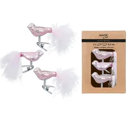 3 Glasvögel auf Clip Christbaumschmuck Weihnachtskugeln Weihnachtsbaum hellrosa