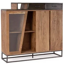 Highboard Janak aus Akazienholz, modernes Design, Natur, 145 cm breit, Metallgestell